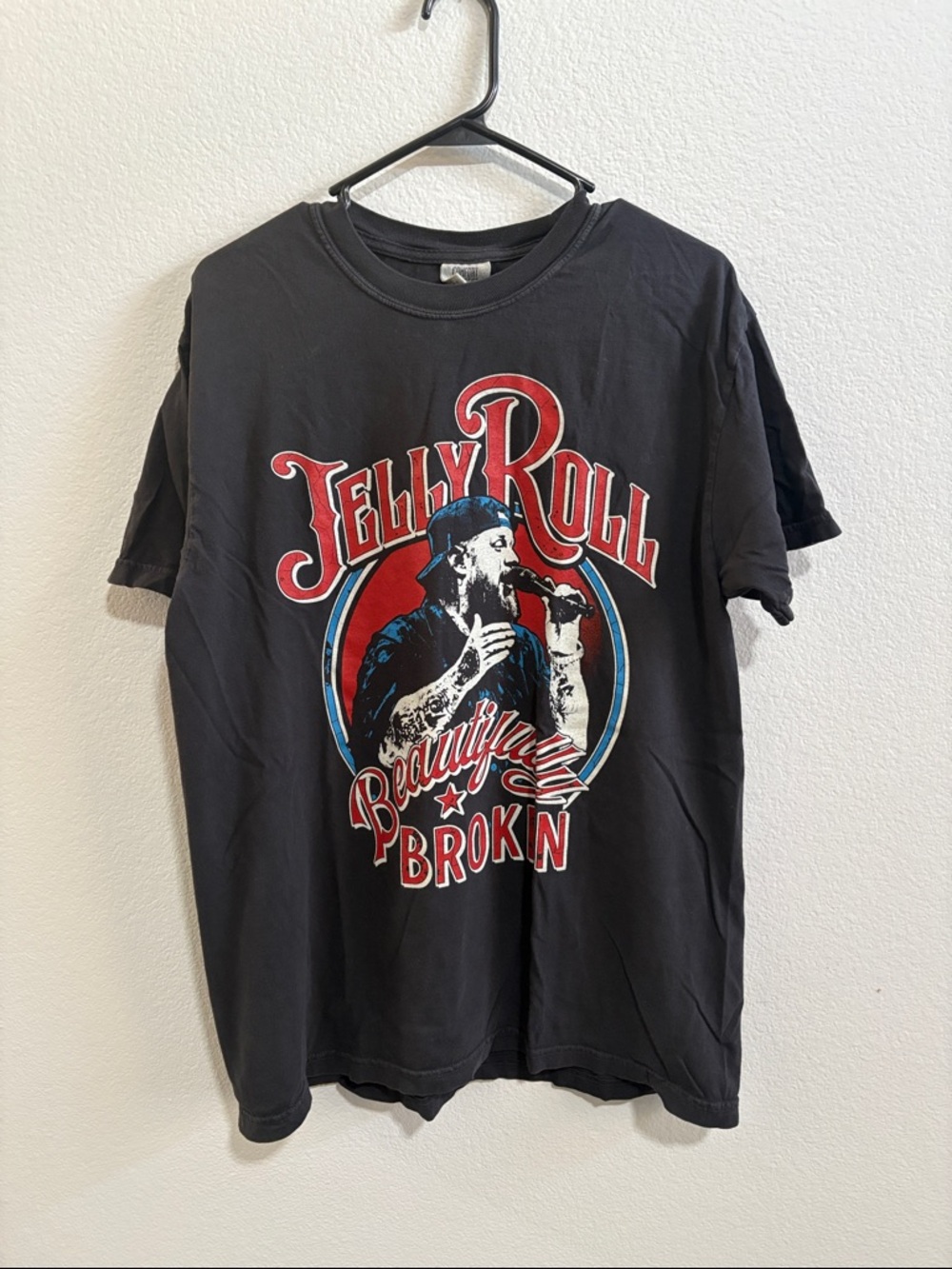 Comfort Colors Black Jelly Roll Graphic Tee with Red & Blue Print